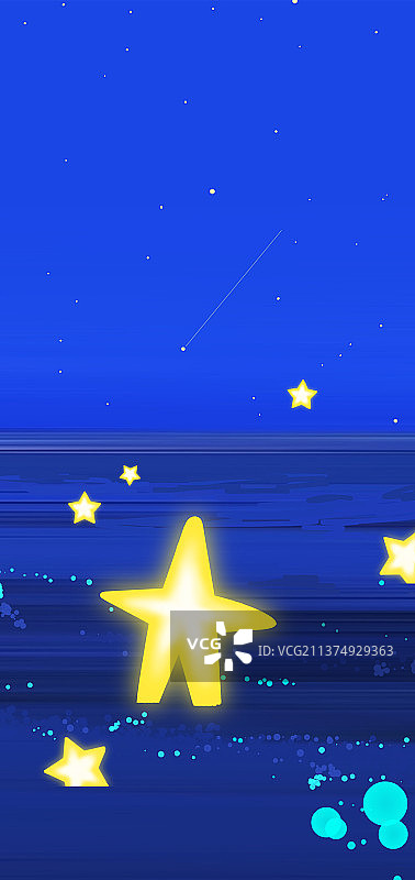 浪漫星空夜晚夜景流星落在大海海滩唯美插画图片素材