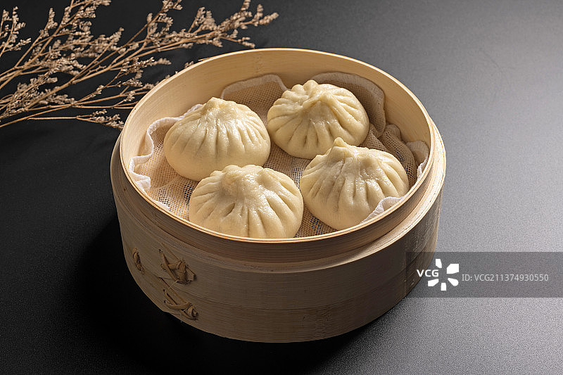 传统面食一蒸笼包子特写图片素材