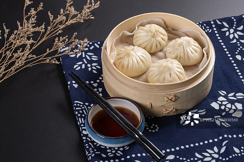 传统面食一蒸笼包子特写图片素材