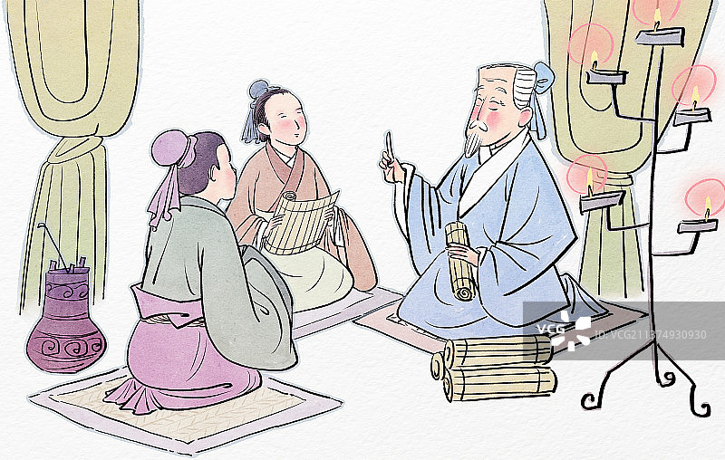 孔子教学古代历史私塾传授知识的场景图片素材