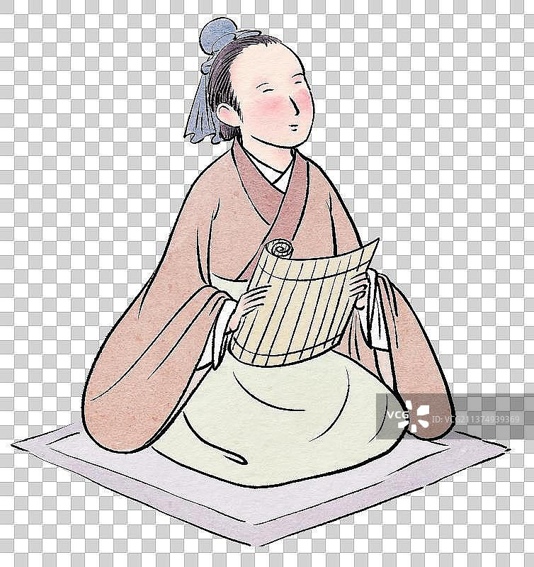 跪坐读书的古代学子图片素材