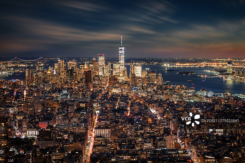 眺纽约曼哈顿下城夜色图片素材
