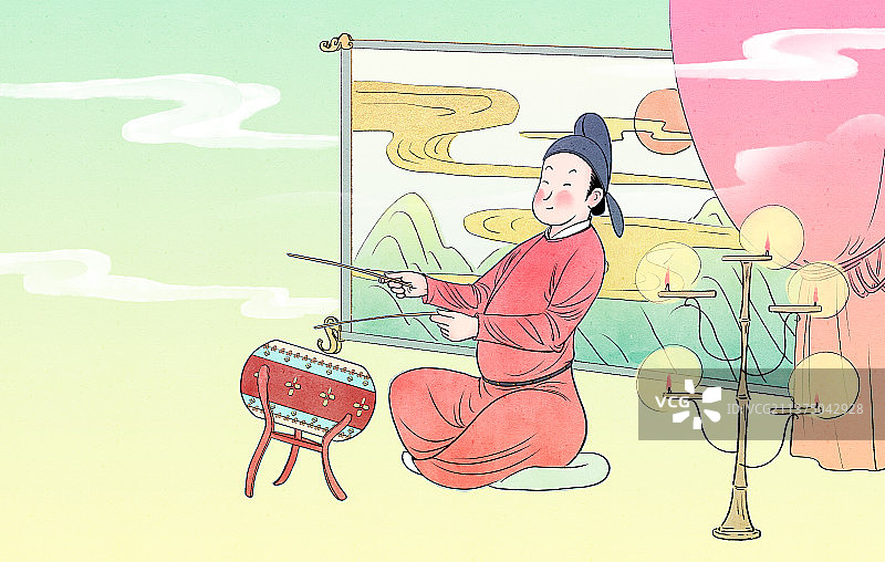 身着传统服饰的乐工演奏大唐鼓乐图片素材