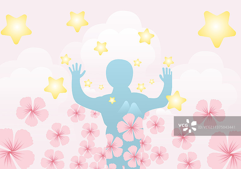 世界自闭症日关爱儿童星星的孩子温馨小清新花海星星石竹花儿童节插画图片素材