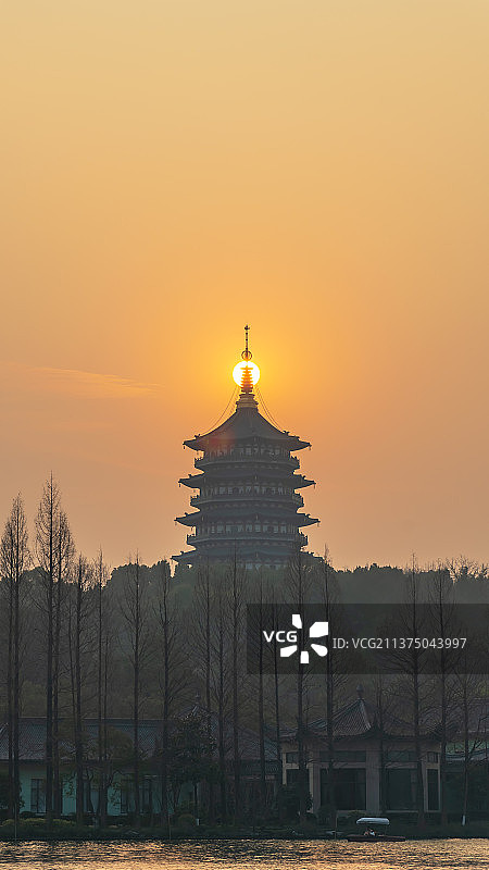 杭州西湖雷锋夕照图片素材