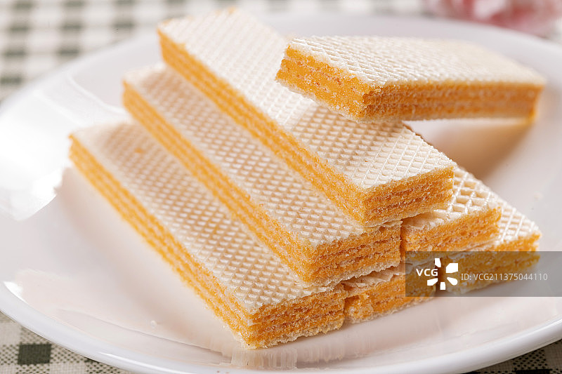 一盘威化饼干特写图片素材