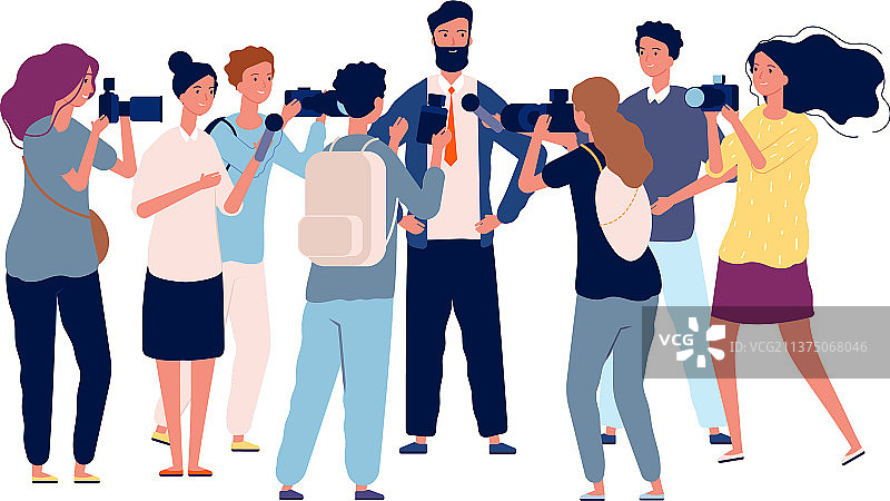 商务人士与人群进行政治访谈图片素材