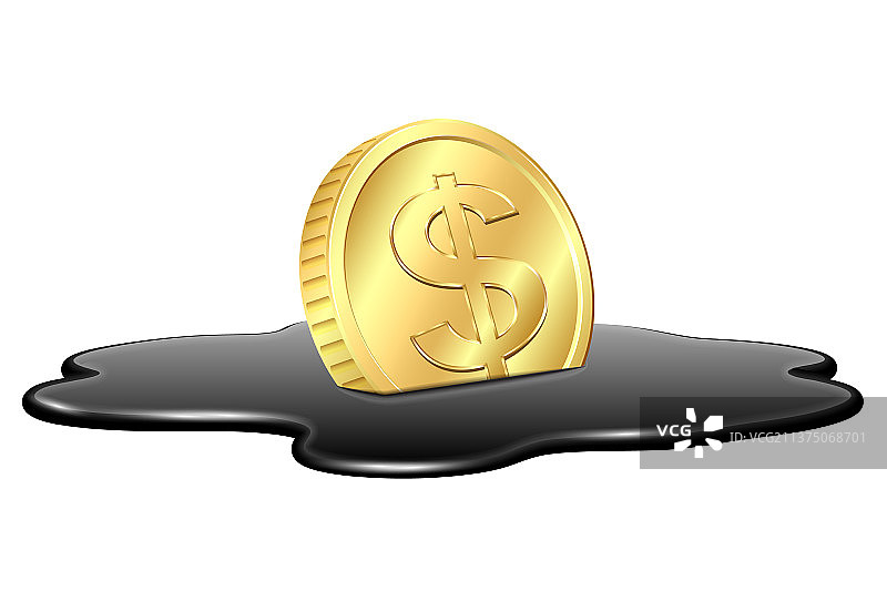 溢出水坑中的金色美元硬币图片素材