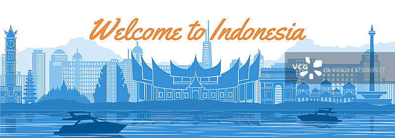 蓝白相间的印度尼西亚著名地标图片素材