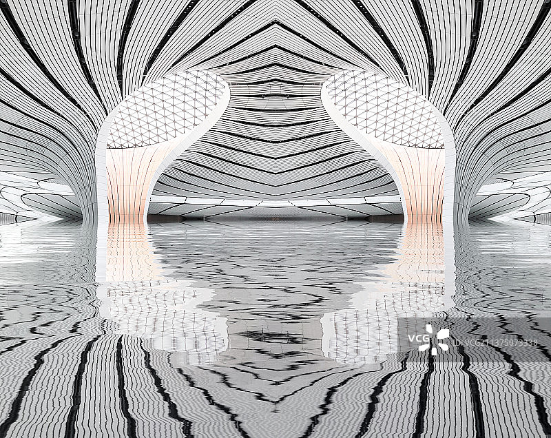 北京大兴机场室内空间水面倒影图片素材