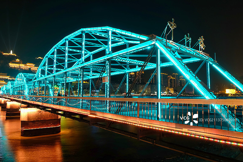 兰州黄河铁桥夜景图片素材