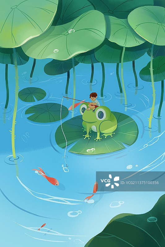 立夏 荷花池 男孩 青蛙图片素材