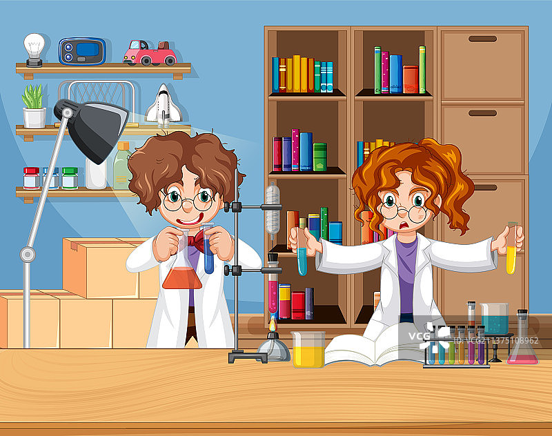 实验室卡通科学家场景图片素材