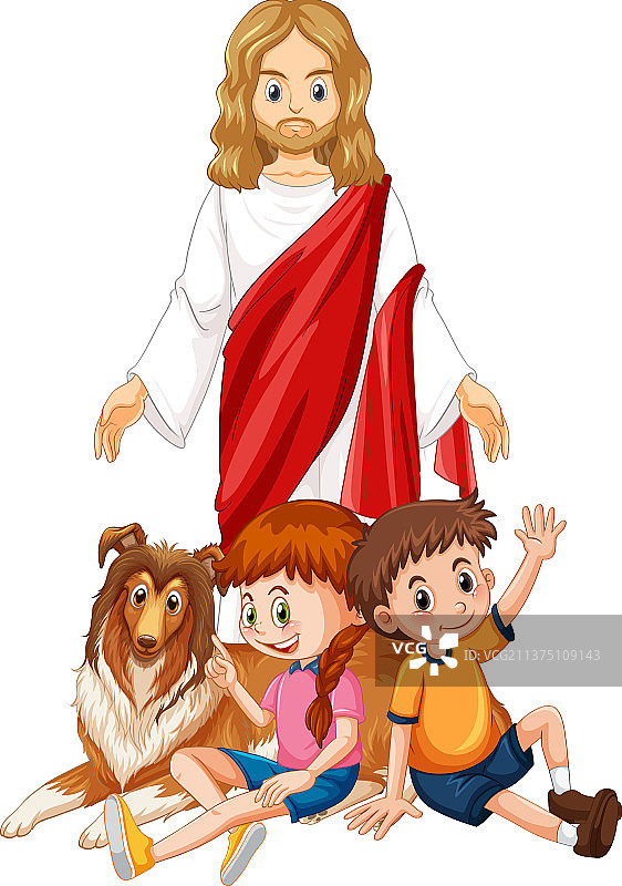 白色背景上的耶稣和孩子们图片素材