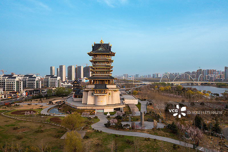 临沂书圣阁全景航拍图片素材