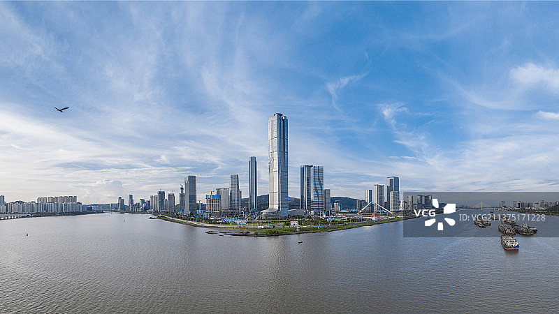 珠海十字门中央商务区横琴片区白昼全景航拍图片素材