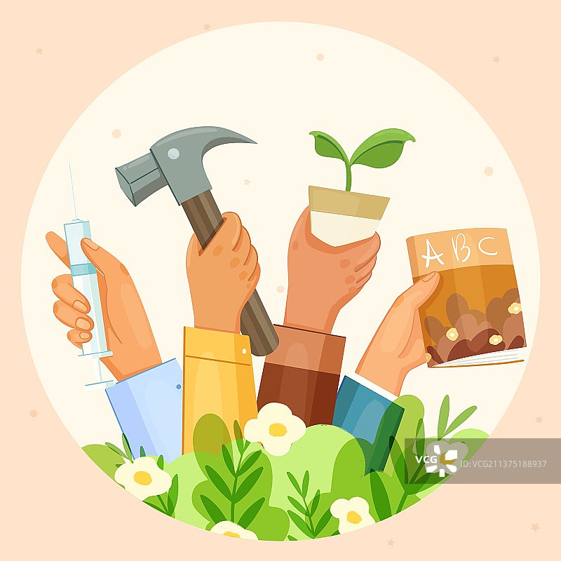 劳动节各行业工作者的手图片素材