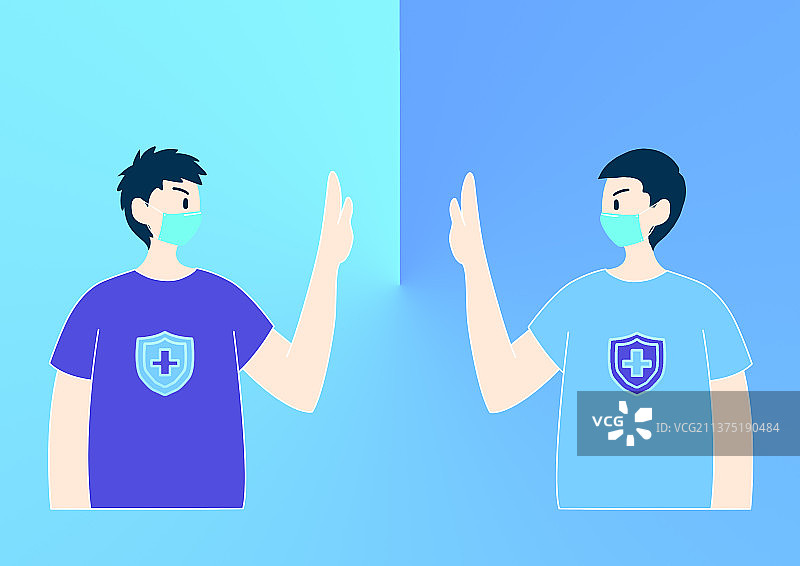 抗疫插画海报保持社交距离图片素材