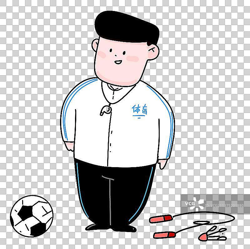 手绘设计元素可爱插画体育老师，体育课图片素材