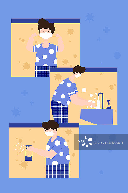 卡通防疫分解视图科普预防安全插图图片素材