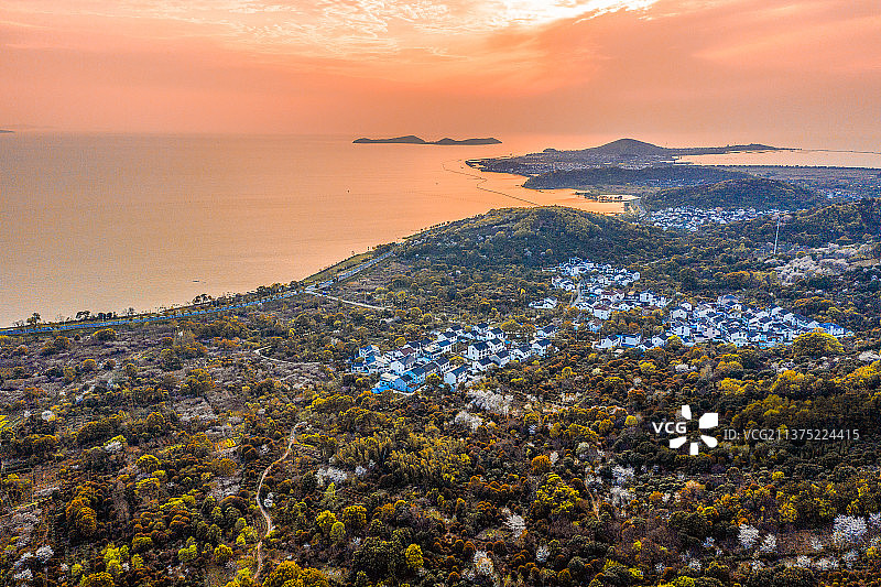 航拍苏州樱花东山岛西山岛谭东村图片素材