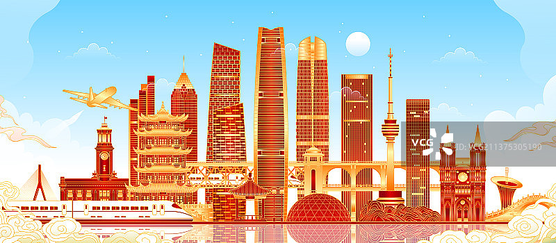 湖北武汉地标建筑矢量插画图片素材