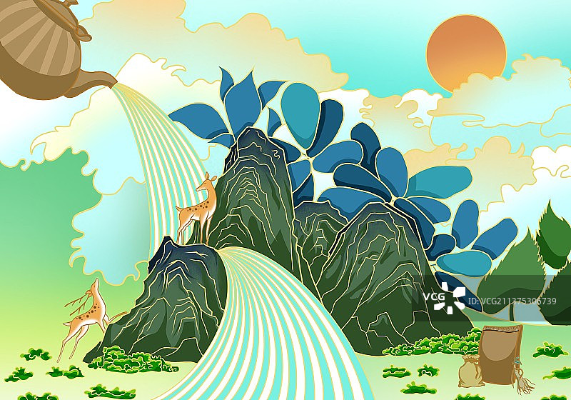 养生茶水包装插画图片素材