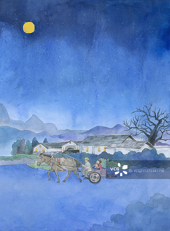 驾着马车赶夜路图片素材