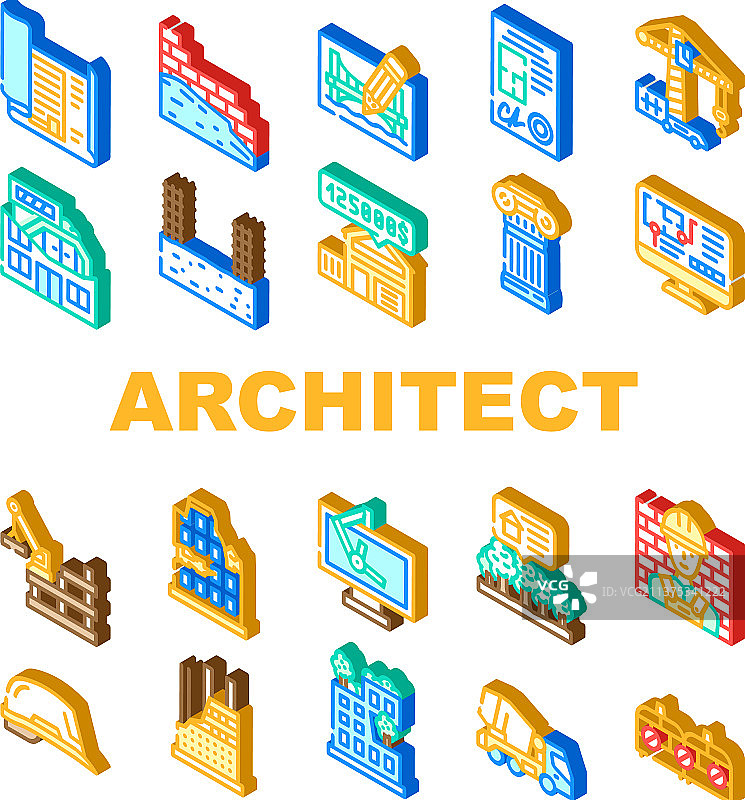 建筑师专业职业图标集图片素材