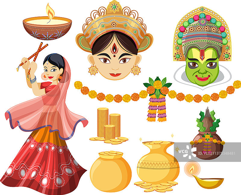 印度神和祭品集图片素材