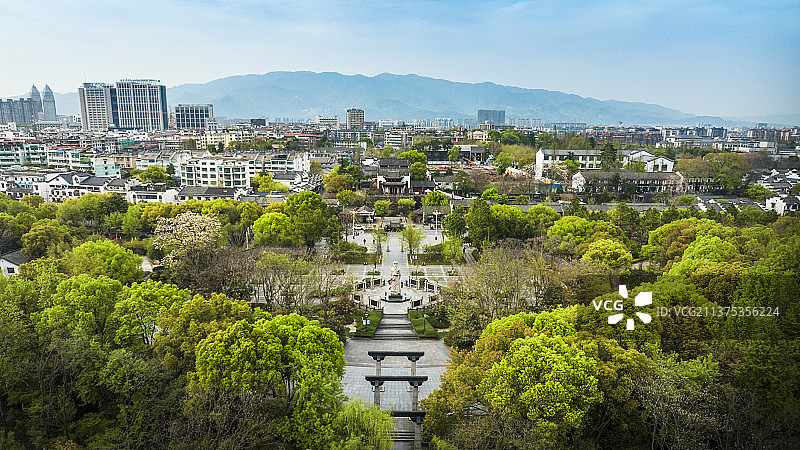 春季金华八咏公园航拍全景图片素材