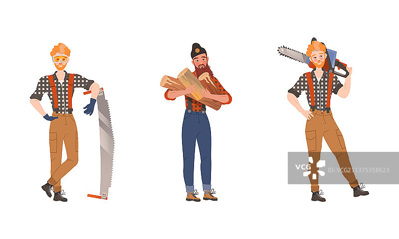 伐木工人锯树木材行业场景图片素材