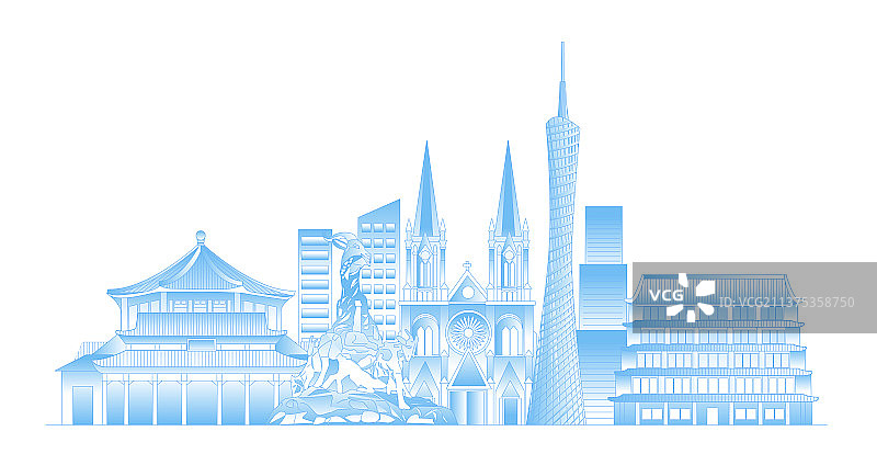 广州城市地标建筑群矢量插画图片素材