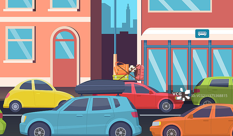 市中心早高峰道路交通拥堵图片素材