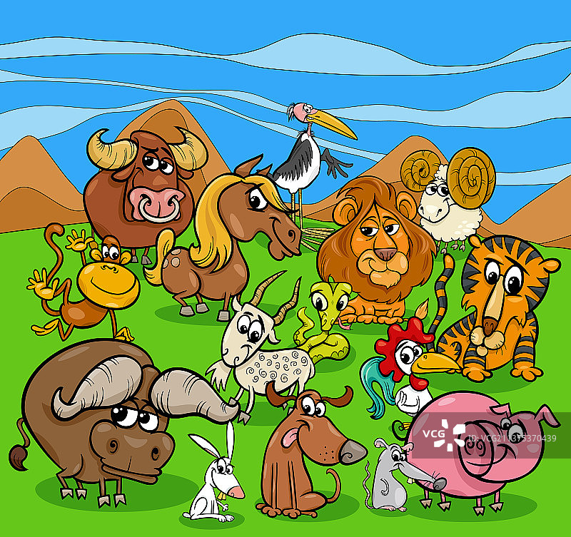 有趣的卡通野生动物角色群图片素材