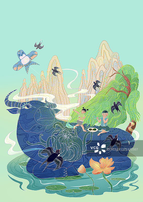 国风清明时节雨纷纷图片素材