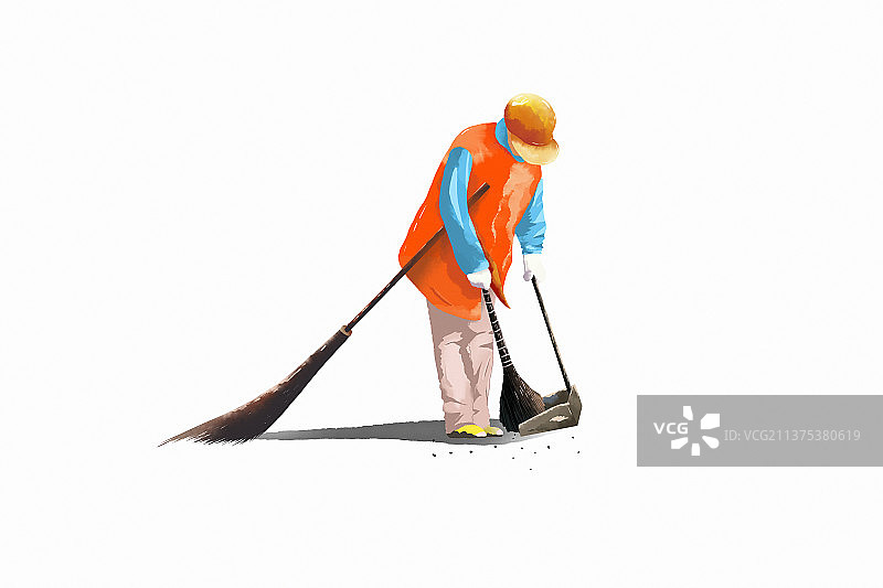 环卫工清洁工清理地上垃圾插画图片素材