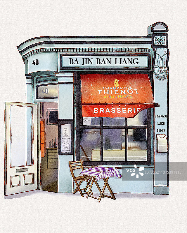 钢笔淡彩—商铺图片素材