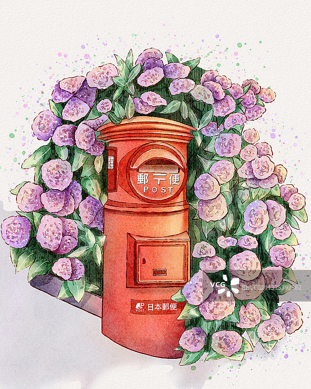 钢笔淡彩——邮筒图片素材