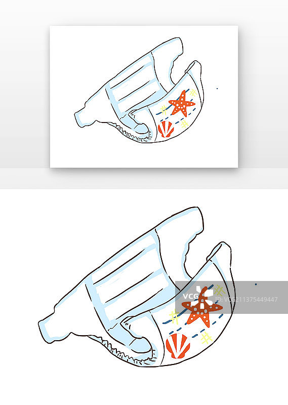 婴儿纸尿裤手绘卡通元素图片素材