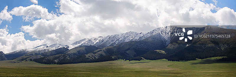 山上积雪，山下牧场图片素材