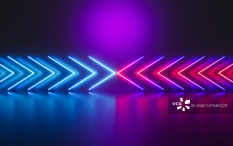 箭头形状的霓虹灯3D渲染图片素材