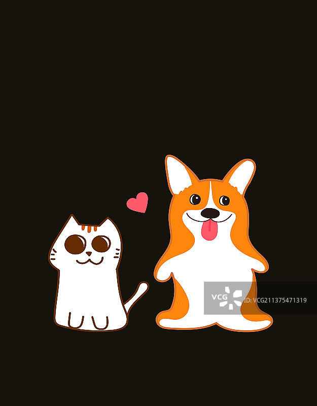 猫和狗，萌宠IP形象设计插画，萌宠包装插画设计，狗粮猫粮包装插画，柯基犬图片素材