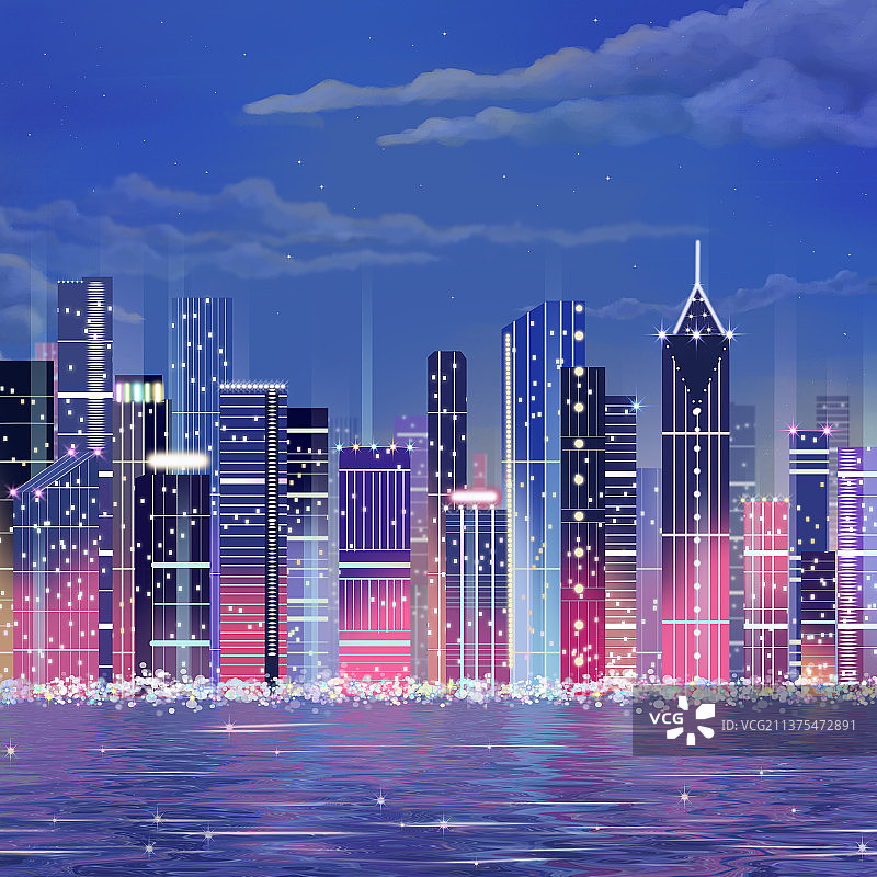 江面上的繁华城市风光图片素材