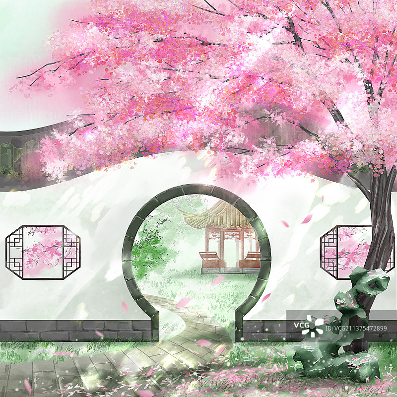 春天的古风中式园林图片素材