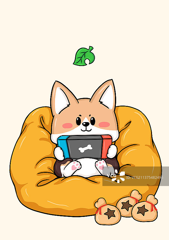 柯基屁桃玩游戏机图片素材