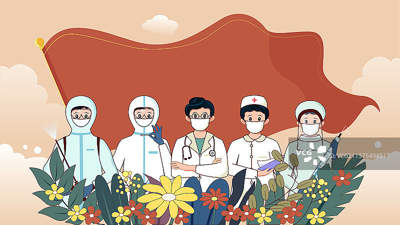 共同抗疫医疗团队矢量插画图片素材