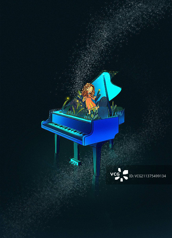 钢琴上的少女图片素材