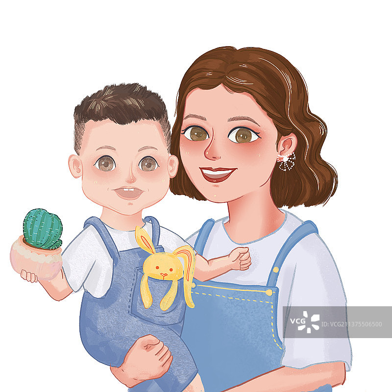 母亲带着孩子在白色背景下图片素材