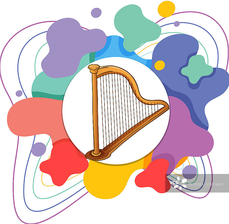 白色背景上的竖琴乐器图片素材
